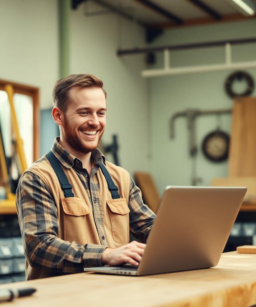 Ondernemer bekijkt zijn nieuwe website op een laptop